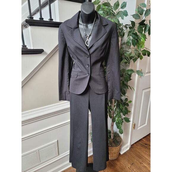 Laundry Women 2 Piece Suit Size 8 Black Wool Striped Long Sleeve Single Breasted - Picture 1 of 14